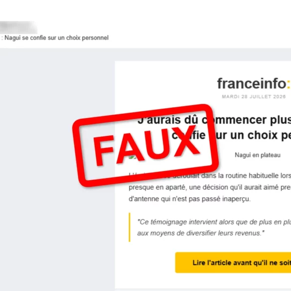 Illustration représentant un faux article de presse financier promouvant un placement non autorisé, type d'arnaque dénoncé par l'AMF en août 2026
